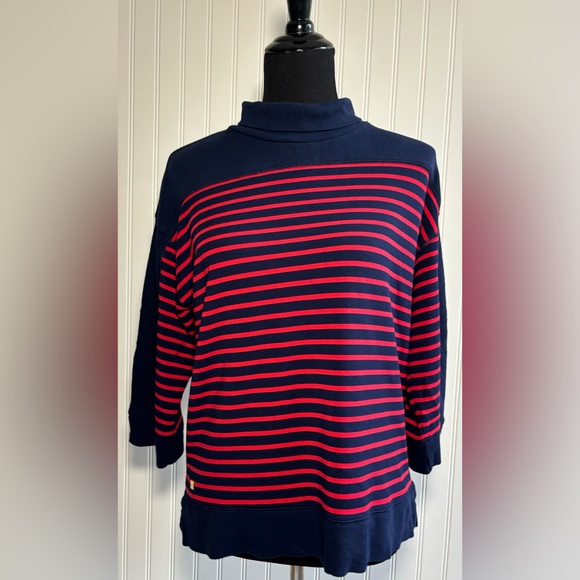 Lauren Ralph Lauren Turtleneck Sweater 3/4 Sleeve Red Navy Stripe Womens Size L - Picture 1 of 14